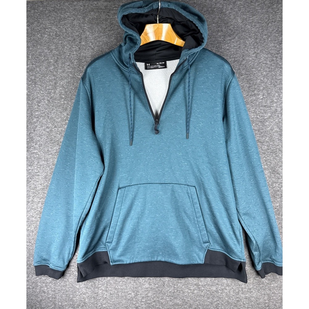 Under Armour Storm ColdGear Fleece Hoodie Mens XL Teal  1/4 Zip Fitted Sherpa